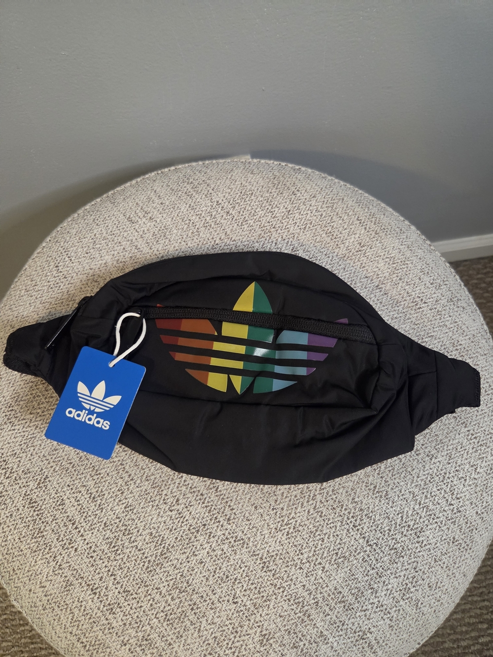 adidas Black Waist Pack with Rainbow Trefoil